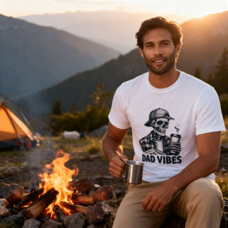 Camiseta Vibrações Divertidas de Pai Esqueleto Café Dia dos