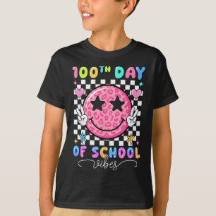 Camiseta Vibrações do 100º Dia de Escola Rosto Sorridente F