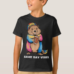 Camiseta Vibrações do Dia do Jogo Tribo Groundhog Segurando