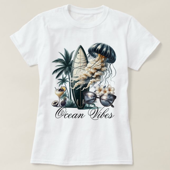 Camiseta Vibrações do Oceano (Frente do Design)