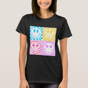 Camiseta Vibrações do padrão xadrez do rosto sorriso feliz 