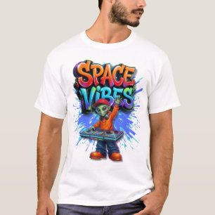 Camiseta Vibrações Espaciais Design de Rua de Música de DJ 