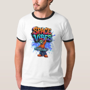 Camiseta Vibrações Espaciais Design de Rua de Música de DJ