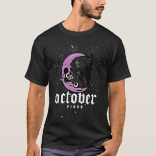Camiseta Vibrações Outubristas Vintage Gato Preto Lua Hallo