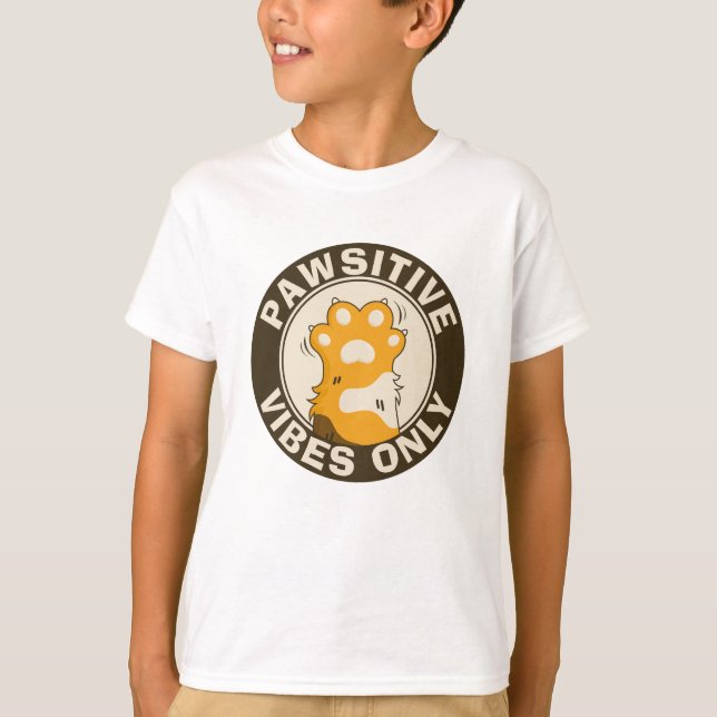 Camiseta Vibrações positivas apenas Pata de Gato Fofo Piada (Frente)