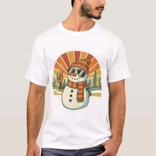 Camiseta Vibrações Retrô de Natal do Boneco de Neve