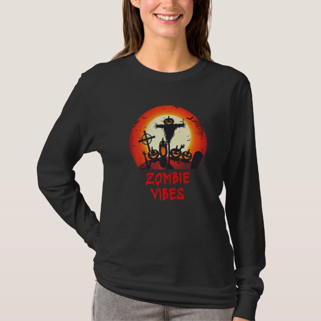 Camiseta Vibrações Zumbi Cemitério ao Luar  Crianças Assust (Frente)