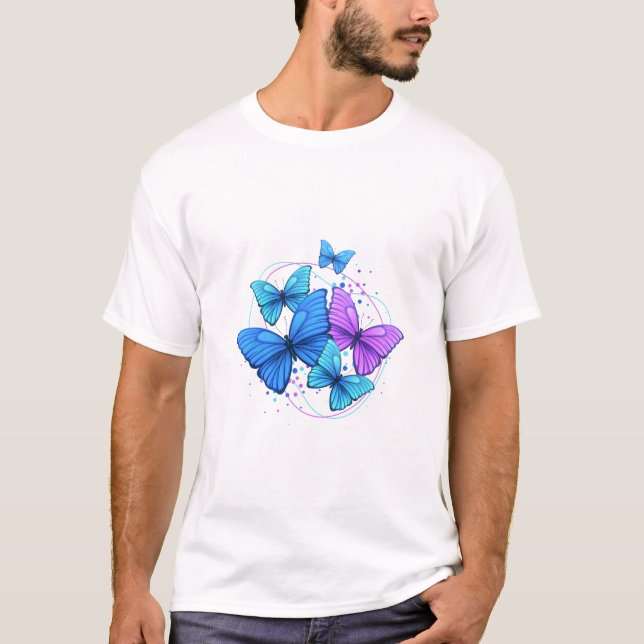 Camiseta Vibrant Blue & Purple Butterfly Artwork – Aestheti (Frente)