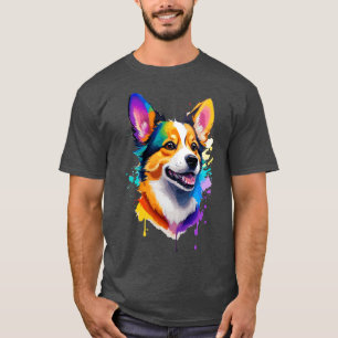 Camiseta Vibrant Canine Majestade Rainbow Realística Corgi