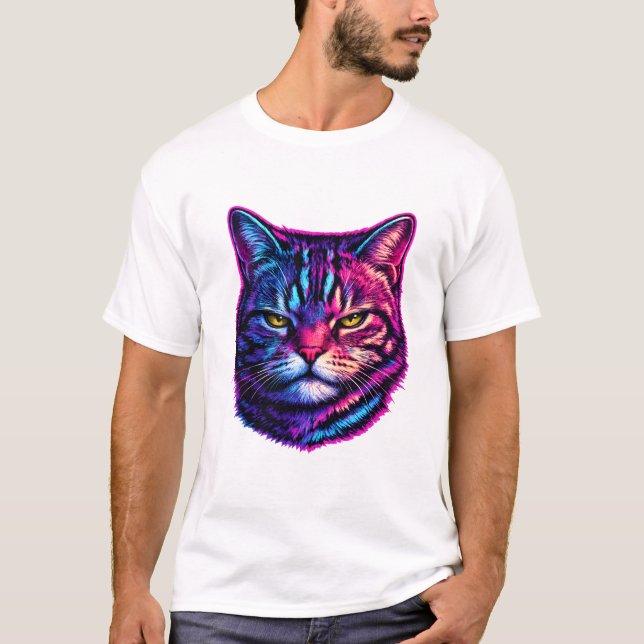 Camiseta Vibrant & Cool Neon Psychedelic Cat T-Shirt (Frente)