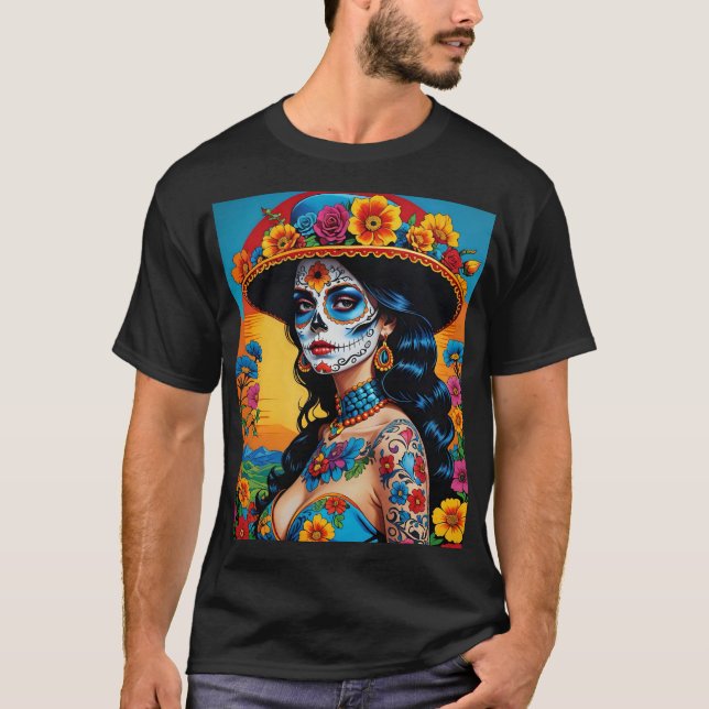 Camiseta Vibrant Floral Catrina Dia do Morto Tee (Frente)