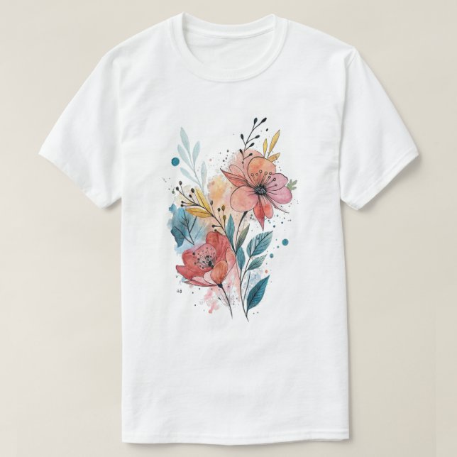 Camiseta Vibrant Floral Watercolor Design (Frente do Design)