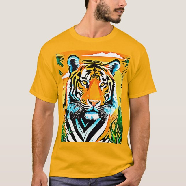 Camiseta Vibrant Jungle Tiger Art Design (Frente)