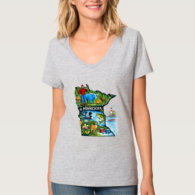 Camiseta Vibrant Minnesota State Map-Paul Bunyan/Northwoods (Frente)