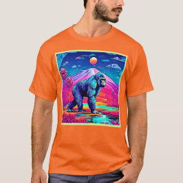 Camiseta Vibrant Neon Gorilla em uma cena da selva surreal