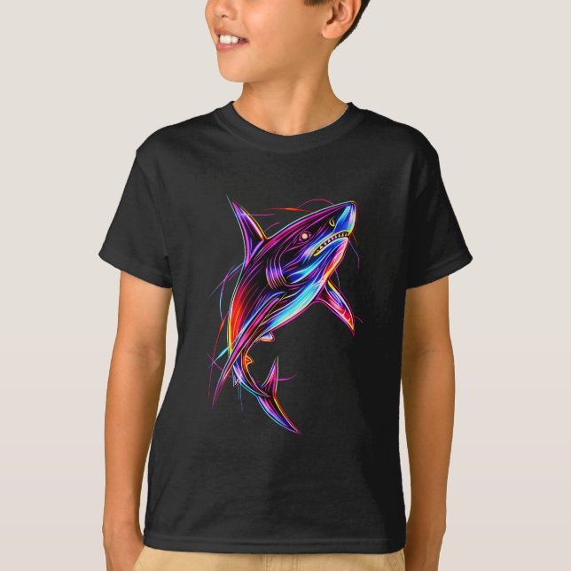Camiseta Vibrant Neon Shark Modern Digital Ocean (Frente)