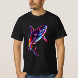 Camiseta Vibrant Neon Shark Modern Digital Ocean