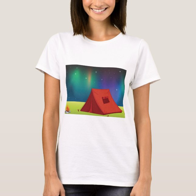 Camiseta Vibrant Northern Lights Camping Tent Night (Frente)