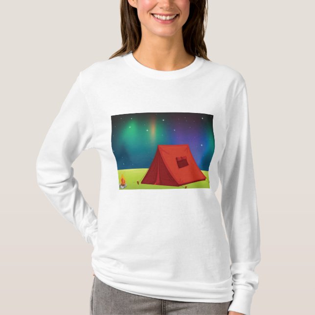 Camiseta Vibrant Northern Lights Camping Tent Night (Frente)