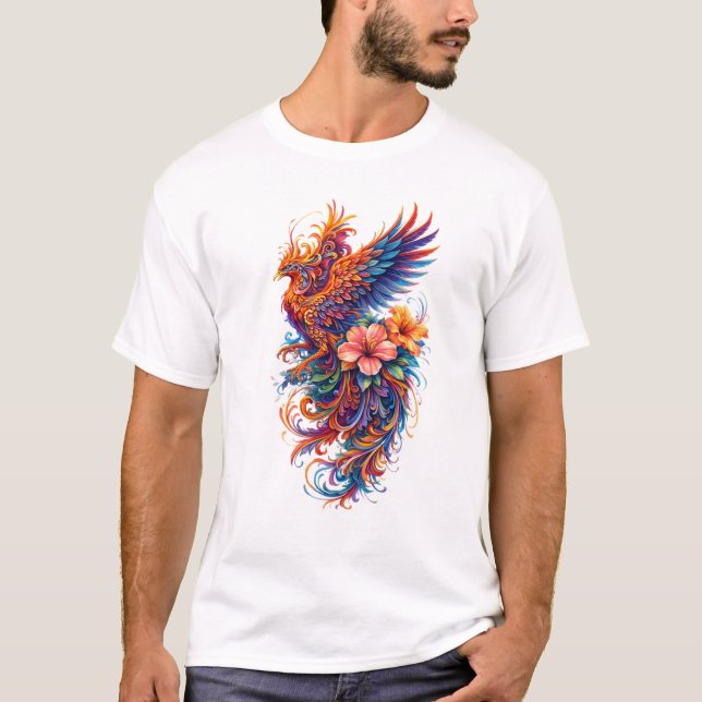 Camiseta Vibrant Phoenix Floral Art – Colorful Mythical  (Frente)