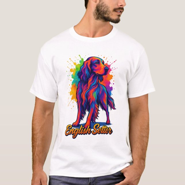 Camiseta Vibrant Pop Art English Setter Dog (Frente)