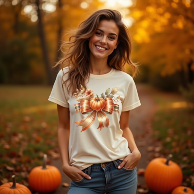 Camiseta Vibrant Pumpkin Bow Thanksgiving Tshirt (Criador carregado)