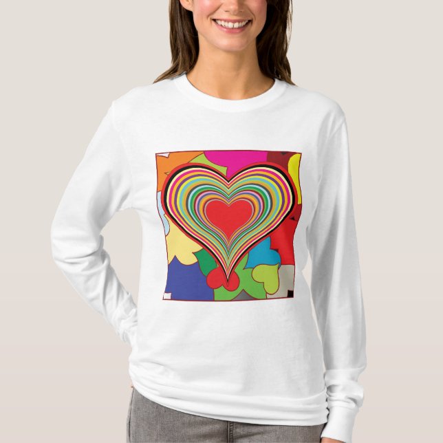 Camiseta Vibrant Rainbow Layered Heart Abstract (Frente)