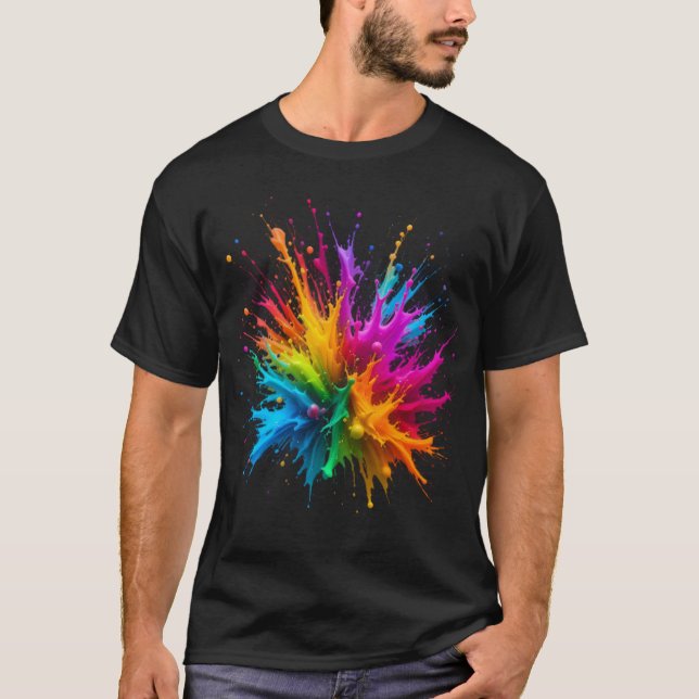 Camiseta Vibrant Rainbow Paint Splatter Explosion (Frente)