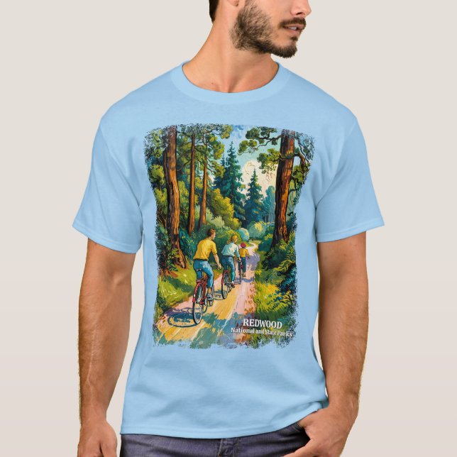 Camiseta Vibrant Redwood Forest Family Bike Ride Custom (Frente)
