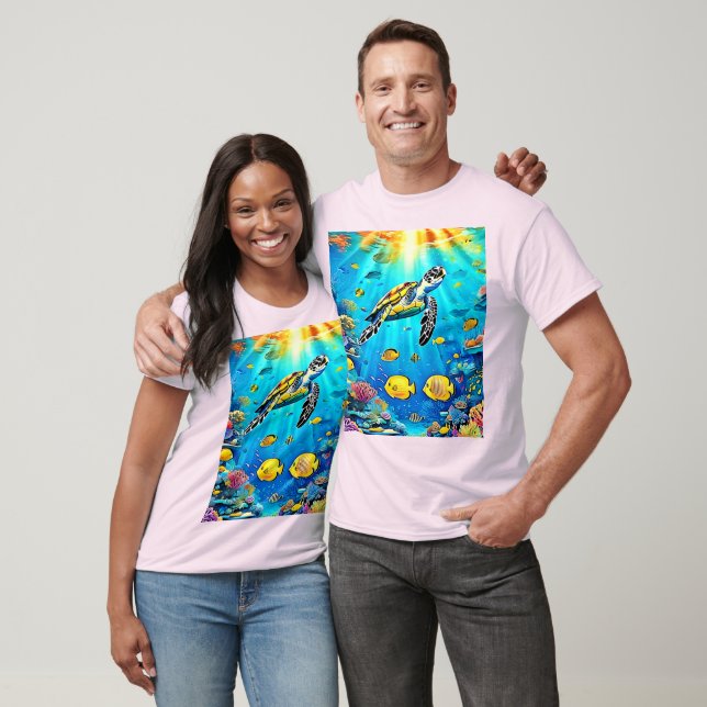 Camiseta Vibrant Sea Turtle Reef Art (Unissex)