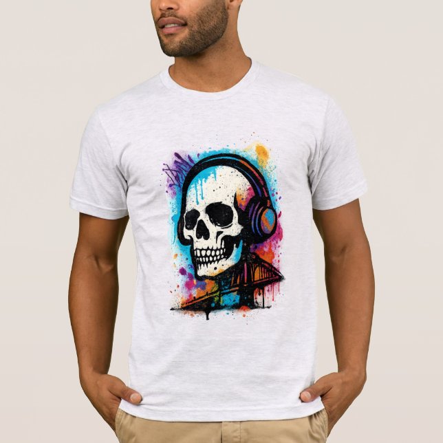 Camiseta Vibrant Skull in Headphones – Graffiti Splash Art (Frente)