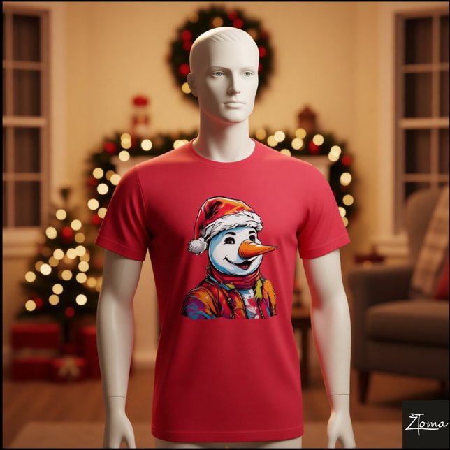 Camiseta Vibrant Snowman Santa Hat Pop Art (Criador carregado)