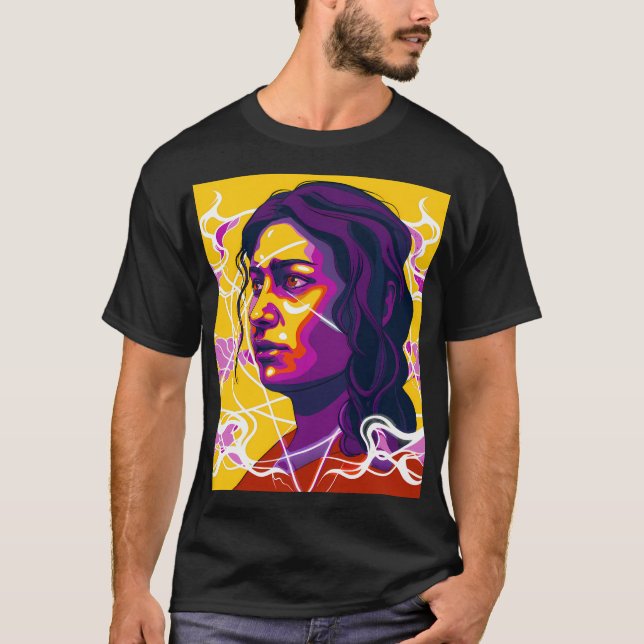 Camiseta Vibrant Stylized Portrait with Abstract Elements (Frente)