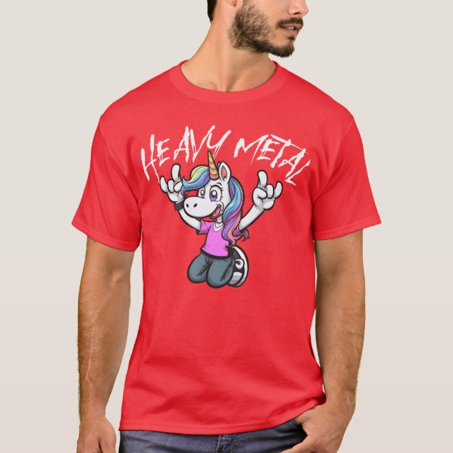 Camiseta Vibrant Unicorn Rock Hand Design heavy Metal famil (Frente)