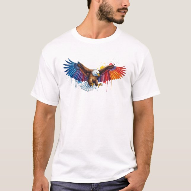 Camiseta Vibrant Watercolor Eagle with Spread Wings   (Frente)