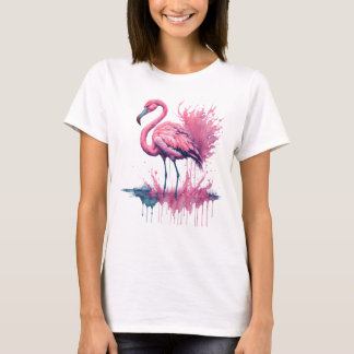 Camiseta Vibrant Watercolor Flamingo em pé na água