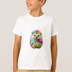 Camiseta Vibrante Arlequim de Cores Arco-Íris Ouriço Crianç