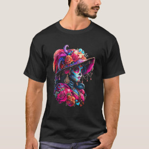 Camiseta Vibrante Catrina Crânio de Açúcar Dia De Los Muert