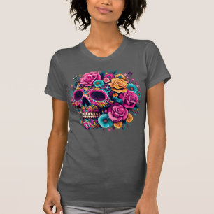 Camiseta Vibrante Crânio Floral do Dia dos Mortos