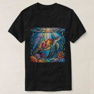 Camiseta Vibrante Design de Tartaruga Marinha em Vidro Colo