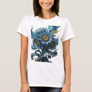 Camiseta Vibrante Design de Texto Fantasia Floral Azul Prat