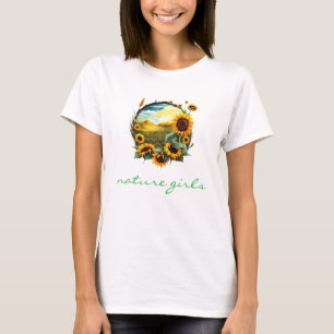 camiseta vibrante do campo de girassol