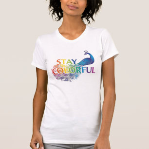 Camiseta Vibrante "Fique Colorido" Pavão Motivacional
