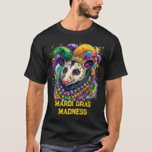 Camiseta Vibrante gambá de Mardi Gras com máscara de bobo e