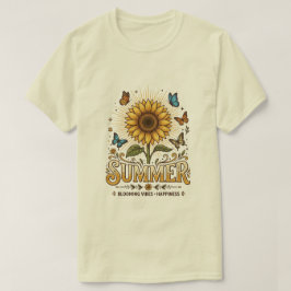 Camiseta Vibrante girassol de verão em flor com borboletas