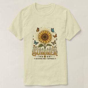 Camiseta Vibrante girassol de verão em flor com borboletas