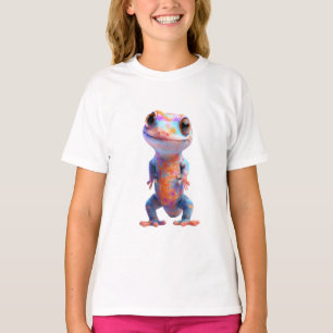 Camiseta Vibrante Lagartixa de Desenho Animado Manchada de 