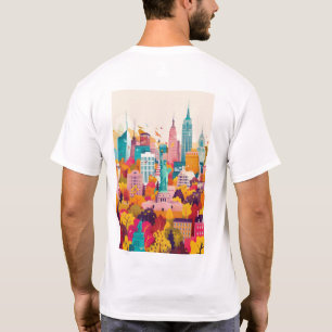 Camiseta Vibrante Nova Iorque Skyline Flat Vetor Art T-Sh