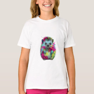 Camiseta Vibrante Ouriço Cachorro Chuva de Tinta Arco-íris 
