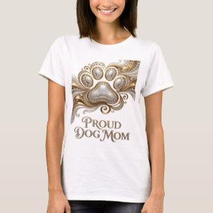 Camiseta Vibrante Ouro PROUD DOG MOM Design Gráfico